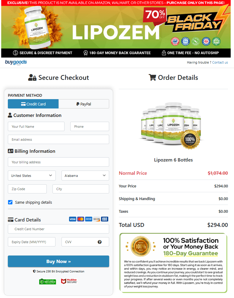 Lipozem order page